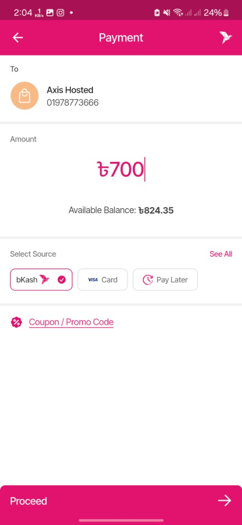 bKash Payment Amount